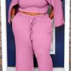 2-Pieces female | Plus Size Solid Sleeve Slit Drawstring Knit Pants Suit(No Pockets)