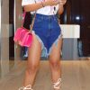 Bottoms female | Fashion High Waist Slit Irregular Hole Denim Shorts Blue