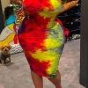 Dresses female | Sexy Tie-Dye Printed Sleeveless Halterneck Dress Multicolor