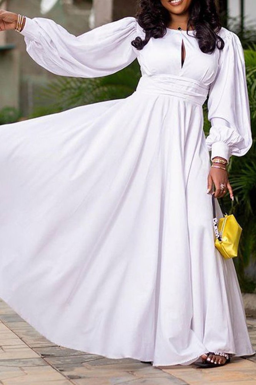 Dresses female | Vintage Solid High Waist Lace-Up Backless Long Gown Dress White