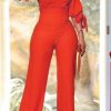 2-Pieces female | Elegant Round Neck Half Sleeve Knotted Pant Suits