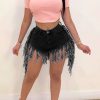 Bottoms female | Personalized High-Waist Brushed Fringed Denim Shorts