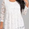 Tops & Outerwear female | Temperament Round Neck Long Sleeve Irregular Lace Plus Size Blouse White