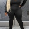 Jumpsuits & Rompers female | Plus Size Casual Solid Color Long Sleeve Jumpsuit Black