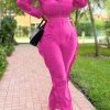 2-Pieces female | Temperament Ruffle Solid Color Zip Short Sweatshirt Ruffle Pant Suits