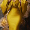 Dresses female | Luxury Bandeau Off Shoulder Flared Sleeve Midi Dress