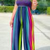 Jumpsuits & Rompers female | Plus Size Colorful Striped Tube Wide Leg Jumpsuit Blue