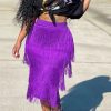 2-Pieces female | Printed Short Sleeve T-Shirt Knotted Skirt Fringe Skirt Set Purple