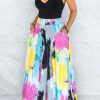 Bottoms female | Casual High Rise Color Print Wide Leg Pants Rose Red