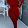 Jumpsuits & Rompers female | Sexy Solid Color Smocked Long Sleeve Slim Fit Jumpsuits