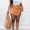 Bottoms female | Fashion Sports Pu Culottes Stretch Leather Pants Shorts Brown