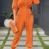 Jumpsuits & Rompers female | Solid Shirt Collar Bracelet Sleeve Tie Waist Jumpsuit Orange