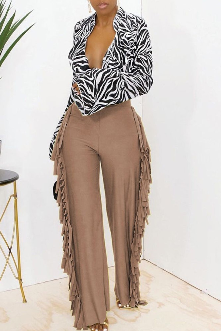 Bottoms female | Fashion Color Fringed Straight Wide Leg Pants