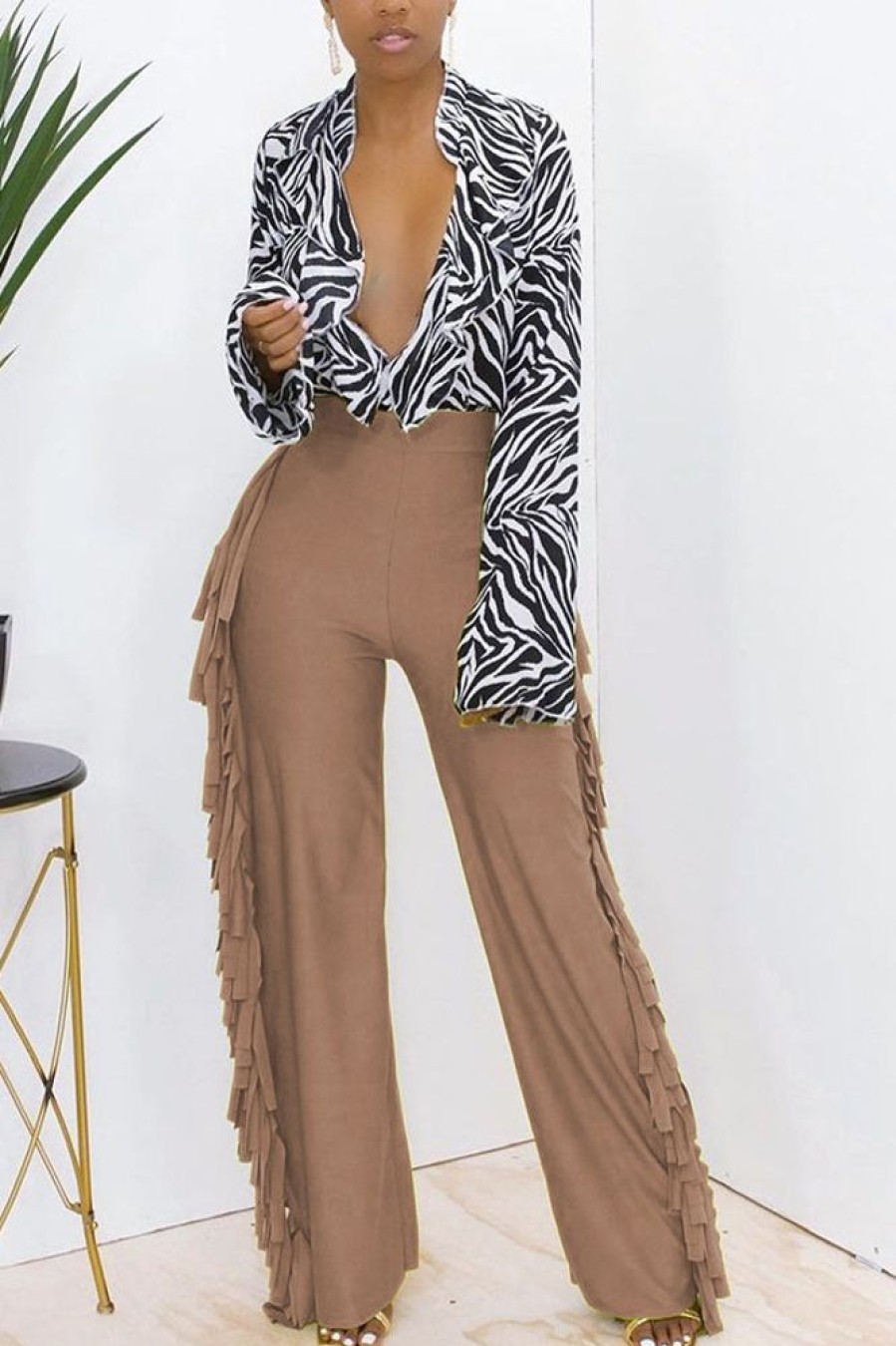 Bottoms female | Fashion Color Fringed Straight Wide Leg Pants