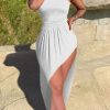 Dresses female | Sexy Solid Bandeau Irregular Hem Dress