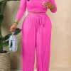 2-Pieces female | Casual Solid Color Strapless Long Sleeve Wide Leg Pants Set