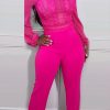 Jumpsuits & Rompers female | Elegant Lace Paneled Long-Sleeved Jumpsuit Rose Red