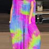 Jumpsuits & Rompers female | Fashion Casual Sexy Loose Tie-Dye Printed Pocket Jumpsuit