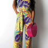 Jumpsuits & Rompers female | Holiday Leaf Print Lace Up Loose Junpsuits