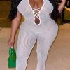 Jumpsuits & Rompers female | Sexy Halter Lace Up Striped Mesh Jumpsuit White