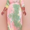 Dresses female | Temperament Tie Dye Off Shoulder Plus Size Loose Maxi Dress Pink