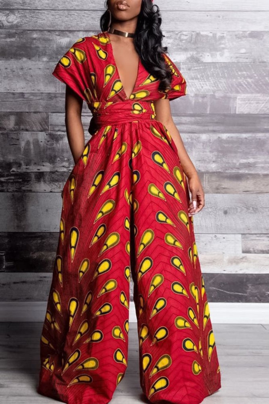 Jumpsuits & Rompers female | Fashionable Geometric Print Multi-Wear Loose Wide-Leg Jumpsuit