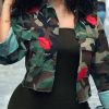 Tops & Outerwear female | Fashion Camouflage Lips Embellished Casual Jacket Green