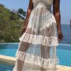 Dresses female | Fashion Casual Layered Ruffle Swing Sleeveless Sling Maxi Dress