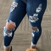 Bottoms female | Fashion All-Match Ripped Fringed Jeans Plus Size