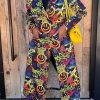 Tops & Outerwear female | Casual Fashion Lapel Smiley Graffiti Print Long Coat Multicolor