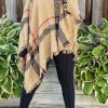 Tops & Outerwear female | Fashion High Neck Fringed Cape Shawl Loose Oversized Knit Sweater