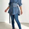 Tops & Outerwear female | Fashion Single Breasted Fanny Pack Denim Loose Blouse Blue