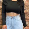 Tops & Outerwear female | Metal Chain Tassel Round Neck Long Sleeve T-Shirt Black