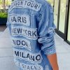 Tops & Outerwear female | Fashion Loose Letter Patch Ripped Denim Jacket Wathet Blue