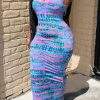 Dresses female | Contrast Striped Tie-Dye Backless Lace-Up Long Dress