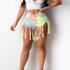 Bottoms female | Denim Tassel Hem Tie Dye Shorts