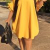 Dresses female | Plus Size Round Neck Half Ruffle Sleeve Shift Midi Dress