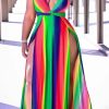 Dresses female | Plus Size Color Gradient Striped V-Neck Sleeveless Slit Dress