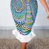 Bottoms female | Elegant Ruffled Printed Wrap-Around Mermaid Midi Skirt White