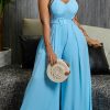 Jumpsuits & Rompers female | Fashion Solid Color Sleeveless Belt Sling Wide Leg Jumpsuits