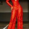 Jumpsuits & Rompers female | Sequin Deep V Elegant Wide Leg Jumpsuit Red