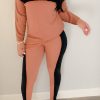 2-Pieces female | Street Fashion Patchwork Long Sleeve Pants Set Orange