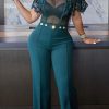 Jumpsuits & Rompers female | Temperament Mesh Stitching Jumpsuit Green