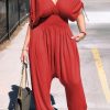 Jumpsuits & Rompers female | Solid Batwing Sleeve Drawtring Pocket Jumpsuit