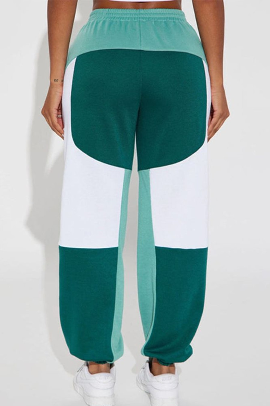 Bottoms female | Fashionable Color Block Loose Elastic Waist Casual Pants Green