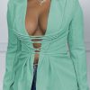 Tops & Outerwear female | Stylish Interspersed Strappy Lapel Blazer Green