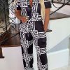 Jumpsuits & Rompers female | Fashion Casual Short Sleeve Lapel Print Jumpsuit Black