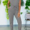 2-Pieces female | F Ion Casual Backless Wide Shoulder Sports Two-Piece Pant Suit Ash