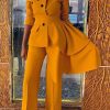 2-Pieces female | Unique Off Shoulder Lapel Irregular Ruffle Pant Suits