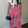 Bottoms female | Fashion Casual High Waist Solid Color Cutout Straight Leg Trousers